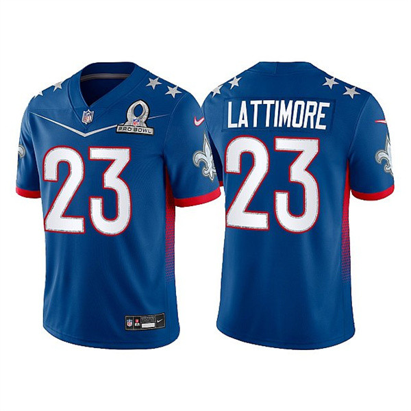 Men's New Orleans Saints #23 Marshon Lattimore 2022 Royal Pro Bowl Stitched Jersey Men's New Orleans Saints #23 Marshon Lattimore 2022 Royal Pro Bowl Stitched Jersey